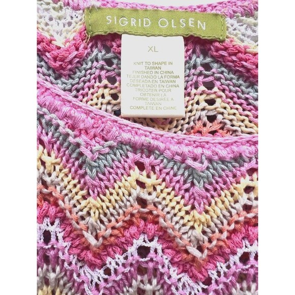 Vintage 90's Sigrid Olsen Pastel Crochet Chevron Short Sleeve Sweater Womens XL - Picture 6 of 7